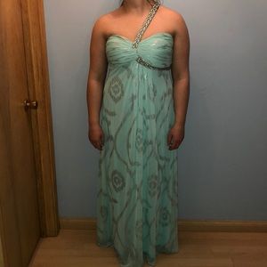 Blue w/ silver one shoulder embellished prom dress